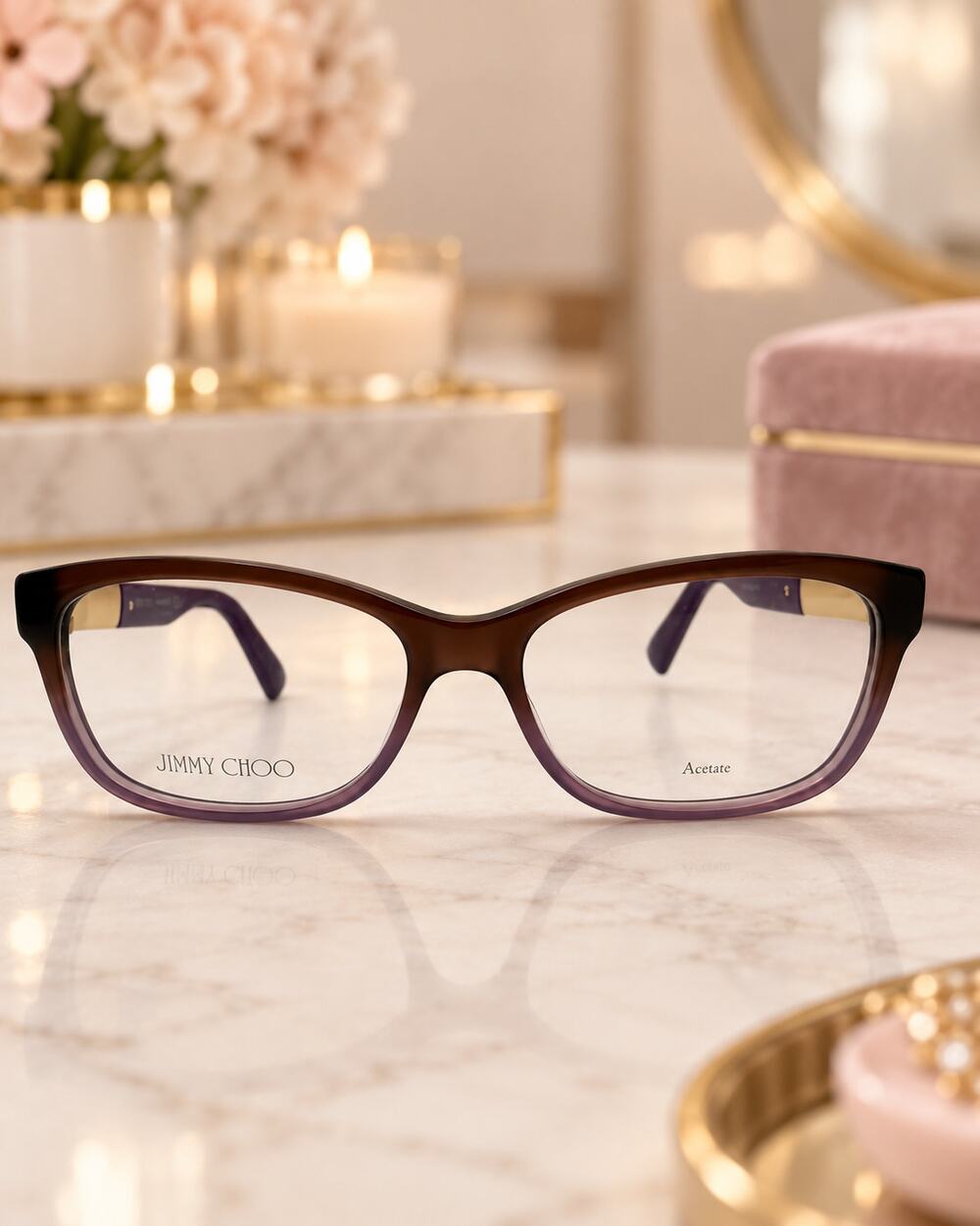 NEW Jimmy Choo JC110 F1A Eyeglasses 53-15-135 Brown Purple Crystal Frames + Case